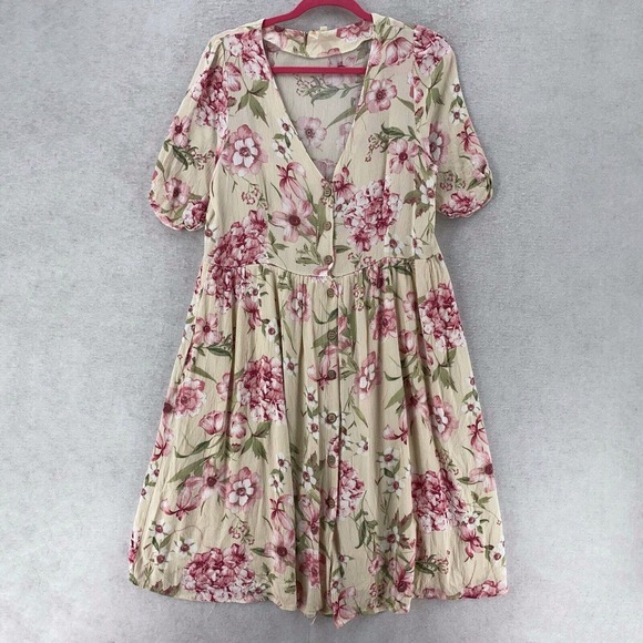Lara Prairie Dress Women Large Cottegecore Floral Midi Button Rayon Southwestern - Picture 1 of 14
